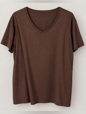 Susan Graver Brown V-Neck Short Sleeve Tee